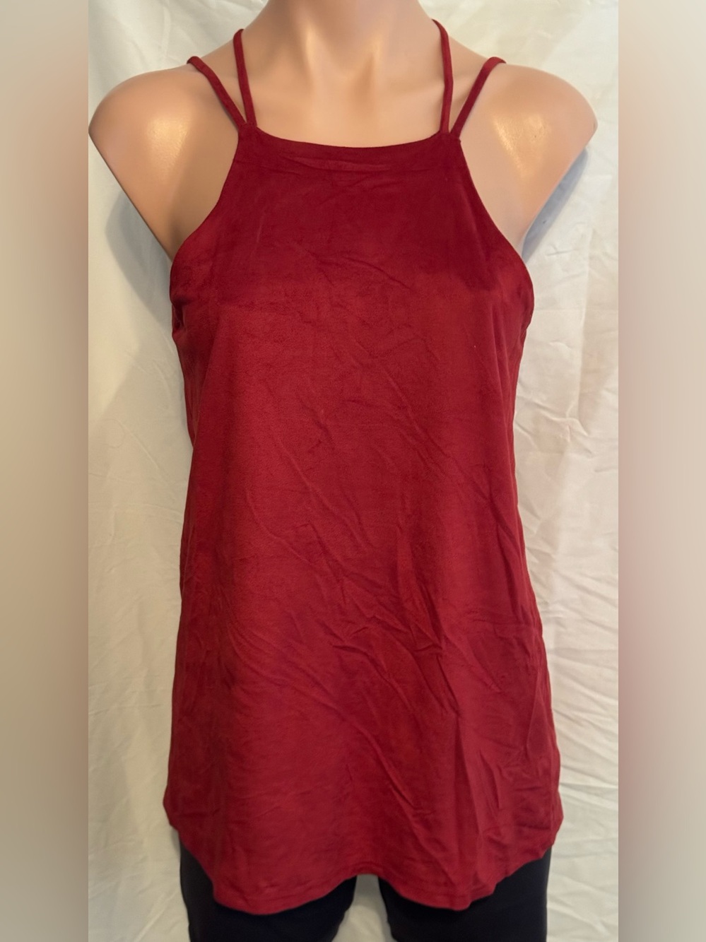 Women’s Strappy Burgundy Faux Suede Tank Top